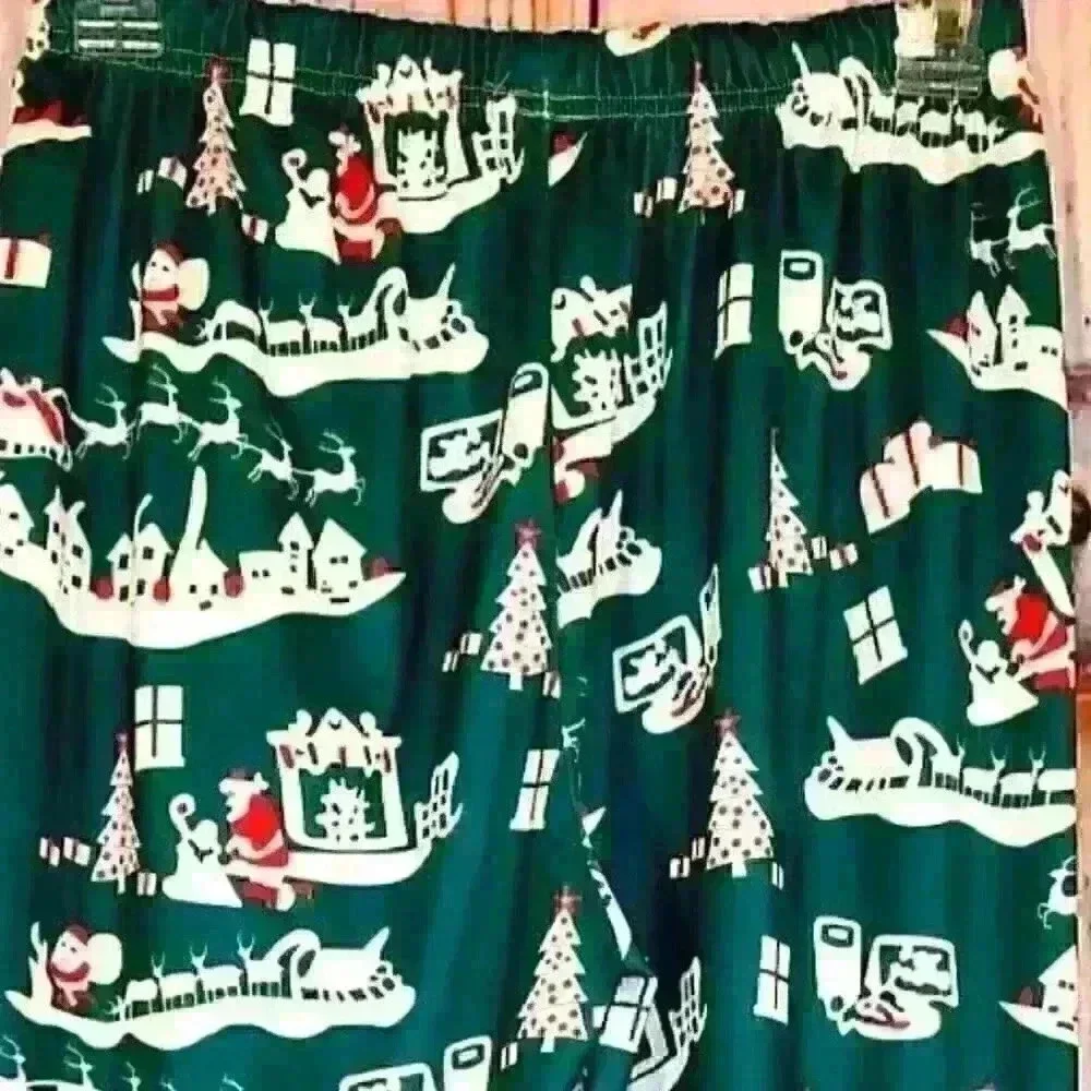 UNISEX Holiday GREEN with SANTA Lounging PJ Pants LIGHTWEIGHT Stretch size Lg